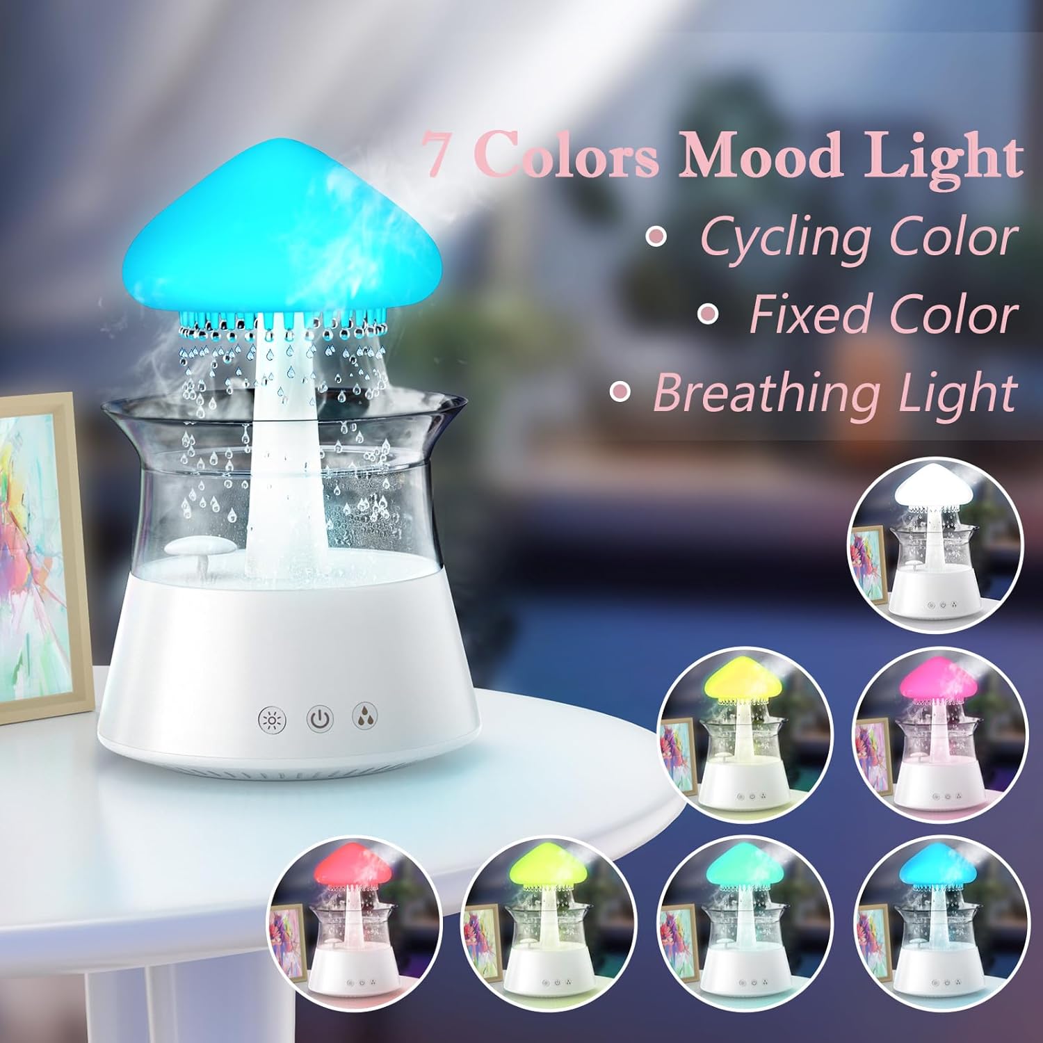 Diffuserlove Rain Cloud Humidifier Water Drip Humidifier with Remote Waterfall Lamp
