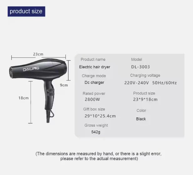 Professional Electric Hair Dryer Negative Ion Quick Drying Hair Care